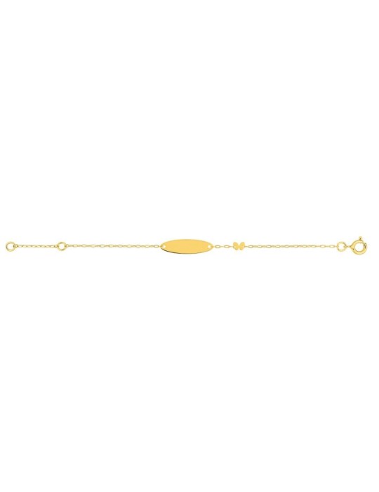 Gourmette bébé ovale à graver en Or Jaune 18K 750/1000 avec un motif papillon