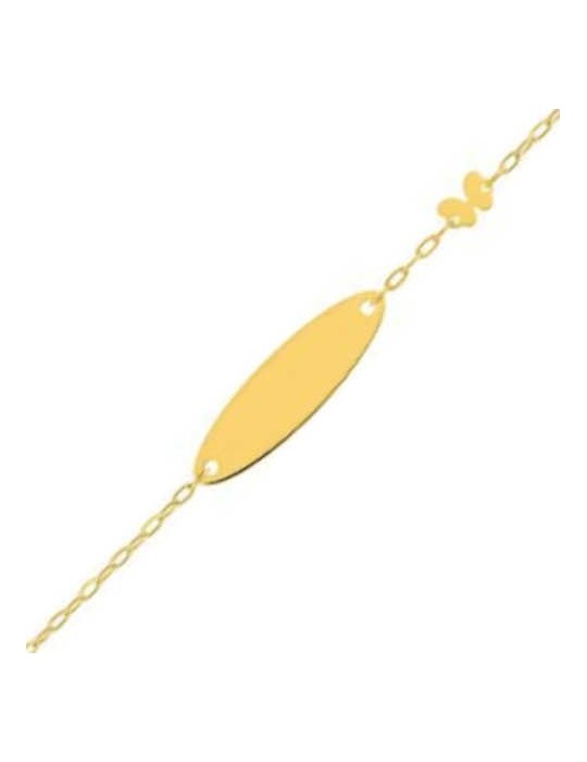 Gourmette bébé ovale à graver en Or Jaune 18K 750/1000 avec un motif papillon