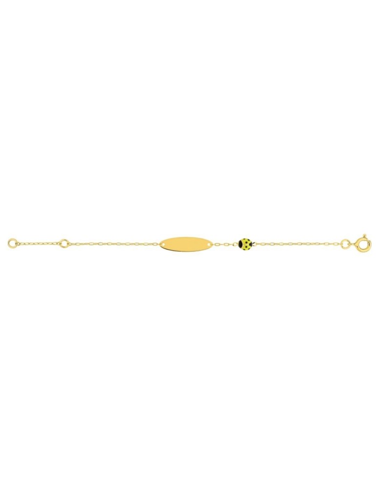 Gourmette bébé ovale coccinelle jaune à graver en Or Jaune 18K 750/1000