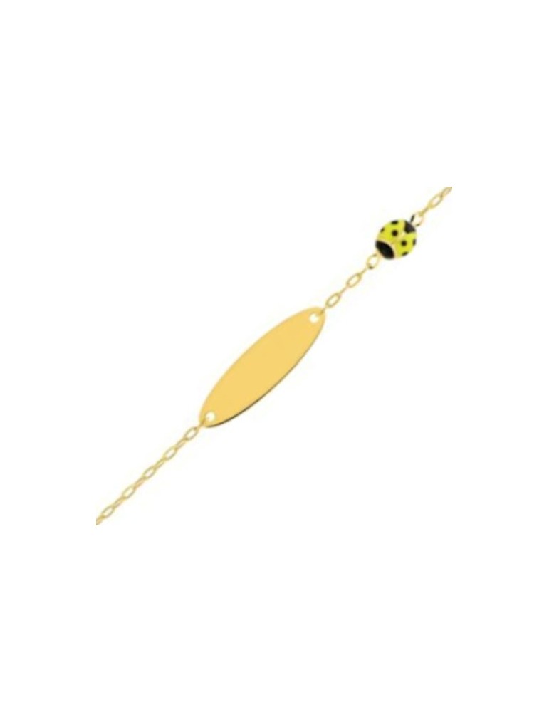 Gourmette bébé ovale coccinelle jaune à graver en Or Jaune 18K 750/1000