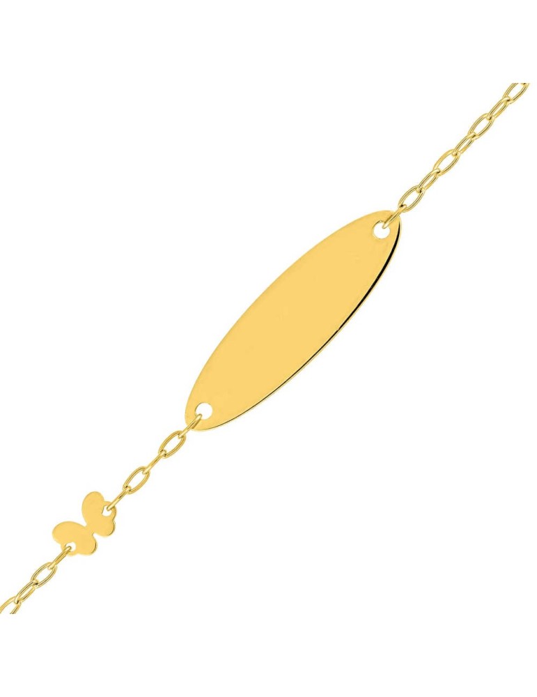 Gourmette bébé ovale à graver motif papillon en Or Jaune 9K 375/1000