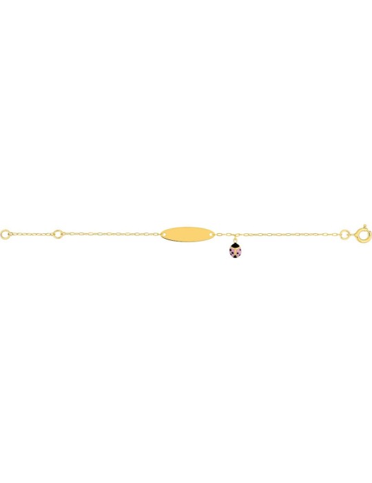 Gourmette bébé ovale coccinelle rose à graver en Or Jaune 18K 750/1000