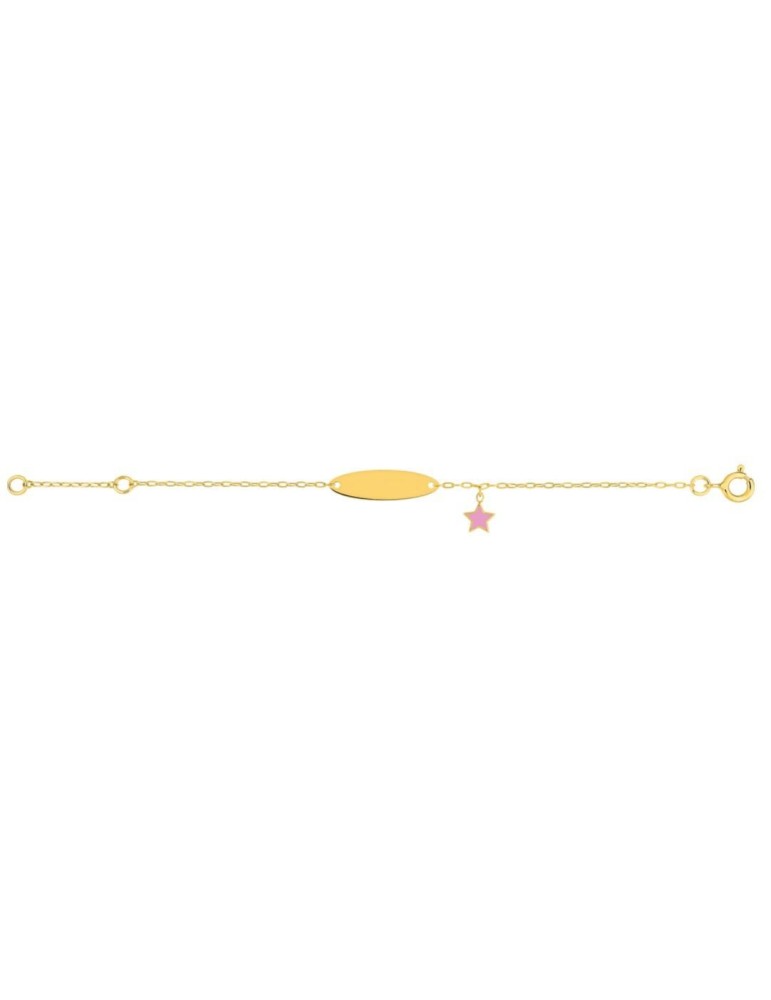 Gourmette bébé ovale étoile rose à graver en Or Jaune 18K 750/1000