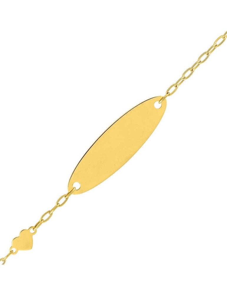 Gourmette bébé ovale à graver motif coeur en Or Jaune 9K 375/1000