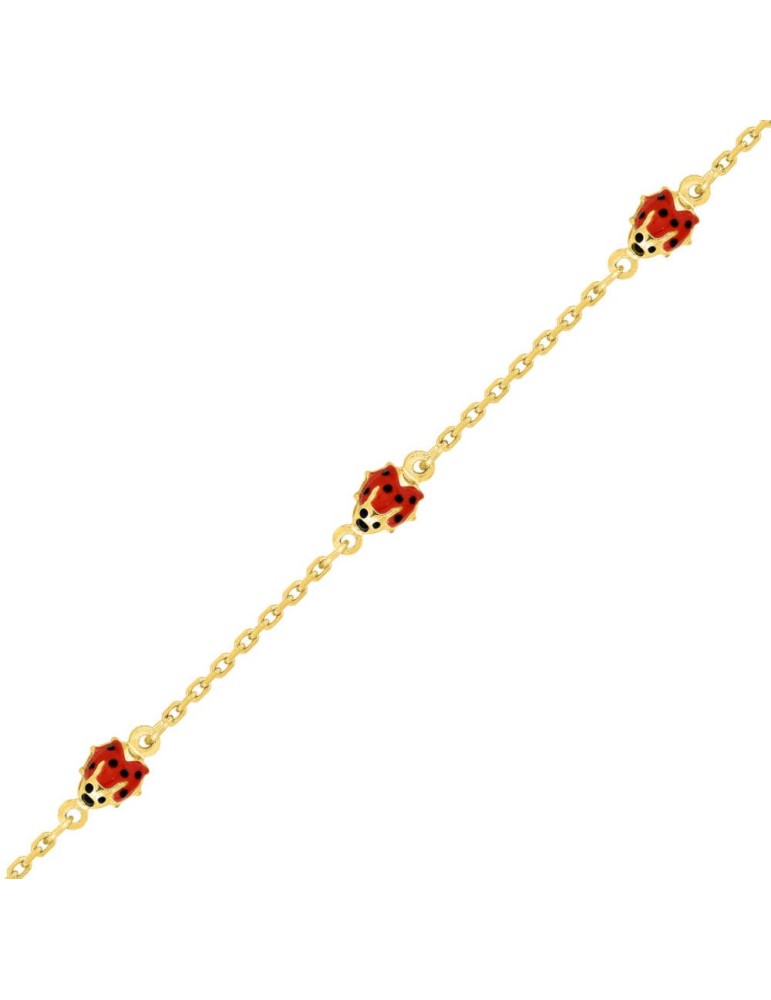 Bracelet fantaisie enfant avec trois coccinelles en or jaune 18K 750/1000