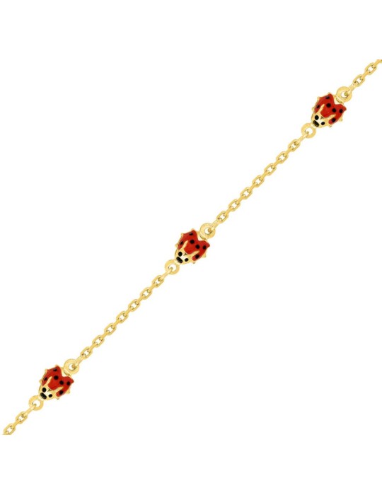 Bracelet fantaisie enfant avec trois coccinelles en or jaune 18K 750/1000