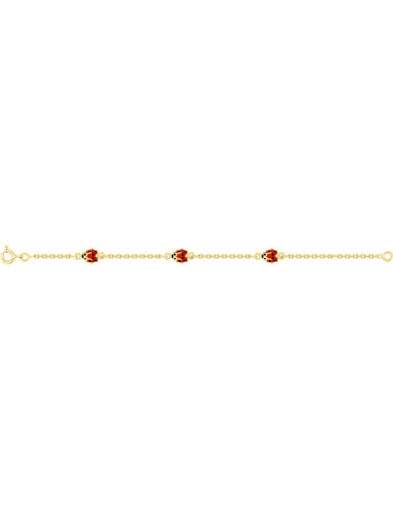 Bracelet fantaisie enfant avec trois coccinelles en or jaune 18K 750/1000