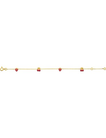 Bracelet fantaisie fruit (fraise et cerise) enfant en or jaune 18K 750/1000 2