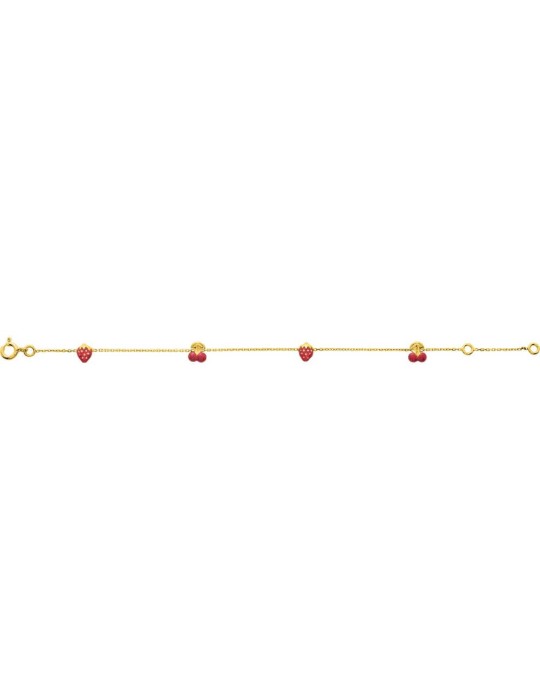Bracelet fantaisie fruit (fraise et cerise) enfant en or jaune 18K 750/1000