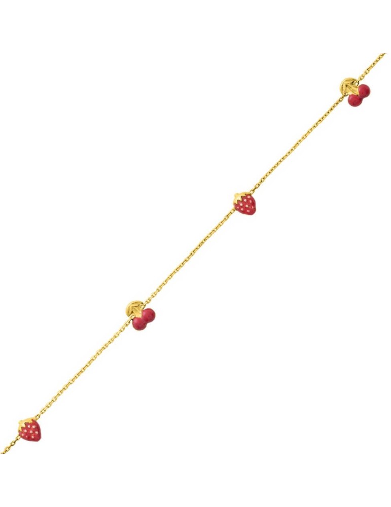 Bracelet fantaisie fruit (fraise et cerise) enfant en or jaune 18K 750/1000