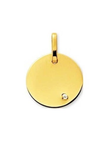 Pendentif Jeton Rond Or Jaune 9K Oxyde de Zirconium 