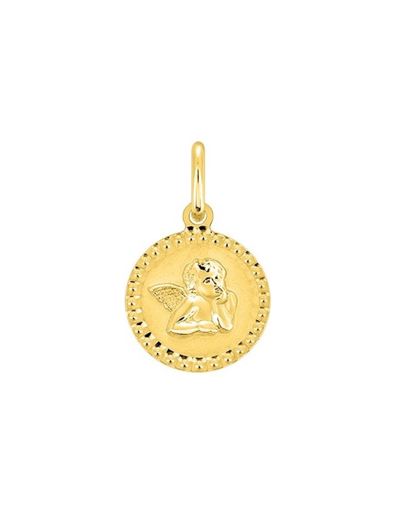 Médaille ange ronde en or jaune 18 carats 750/1000