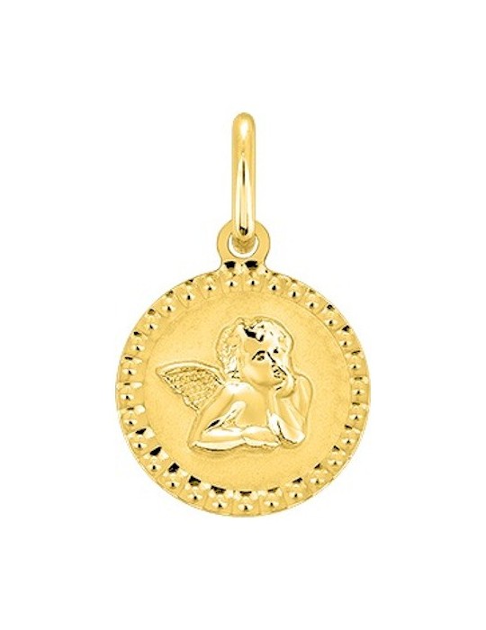 Médaille ange ronde en or jaune 18 carats 750/1000