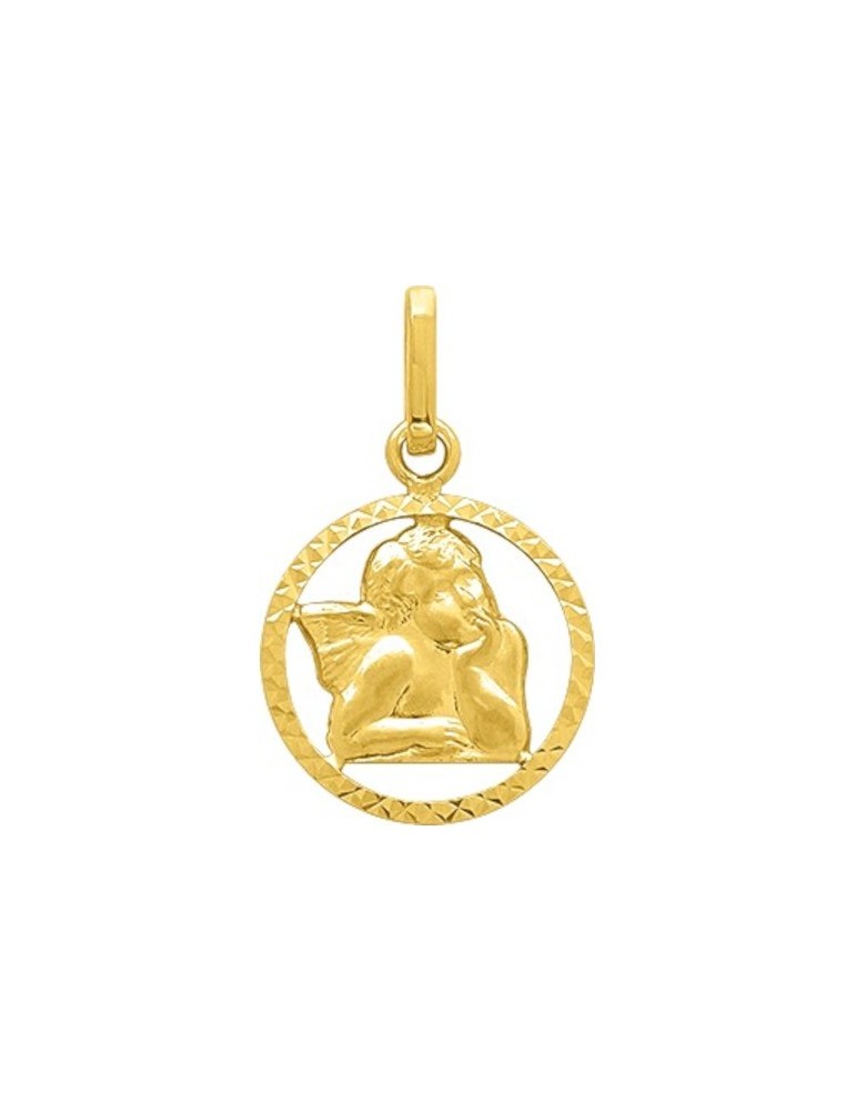 Médaille ange ronde en or jaune 9 carats 375/1000