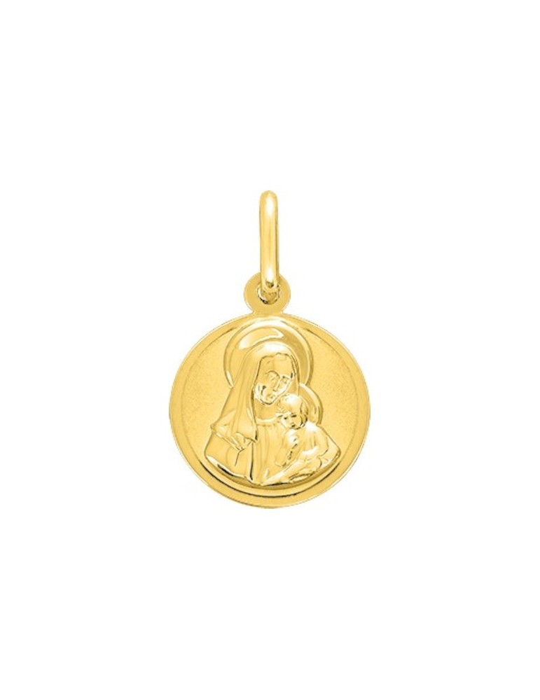 Médaille Vierge à l'enfant ronde en or jaune 9 carats 375/1000