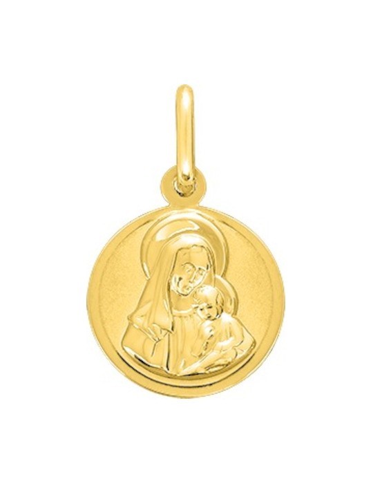 Médaille Vierge à l'enfant ronde en or jaune 9 carats 375/1000