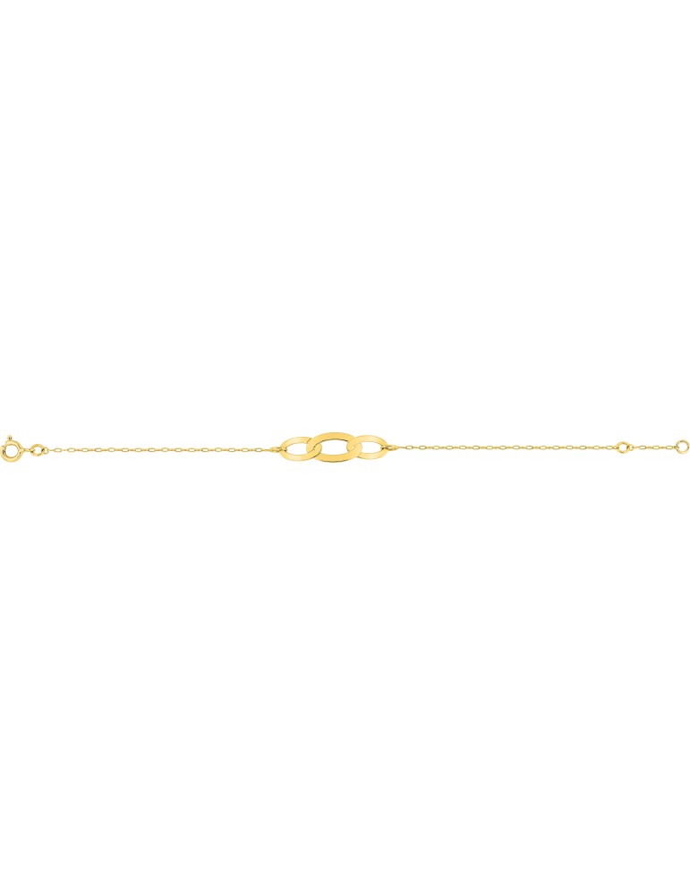 Bracelet or jaune anneaux entrelacés 9K