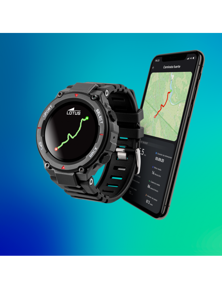 Montre Lotus Homme Connectée Smartwatch Numérique GPS Bracelet Caoutchouc  Kaki 50024/3