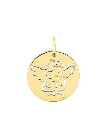 Médaille ange ronde ajourée en or jaune 18 carats 750/1000
