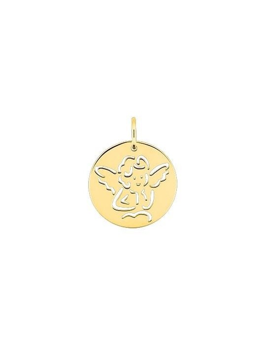 Médaille ange ronde ajourée en or jaune 18 carats 750/1000