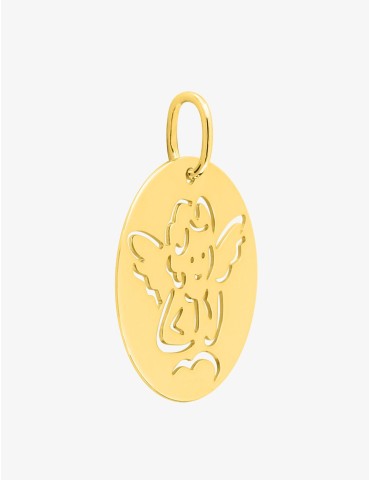 Médaille ange ronde ajourée en or jaune 18 carats 750/1000 2