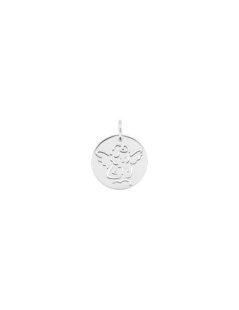 Médaille ange ronde ajourée en or blanc 18 carats 750/1000