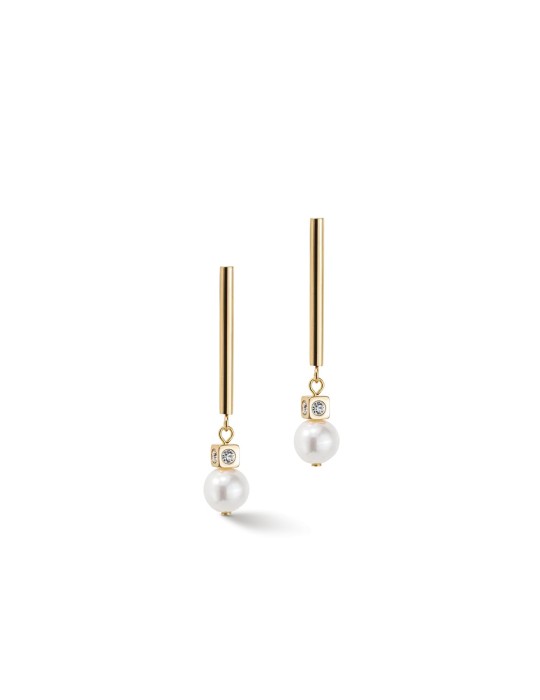 Boucles d'oreilles Asymétrie Perles d'eau Douce & acier inoxydable blanc-or 1102/21-1416