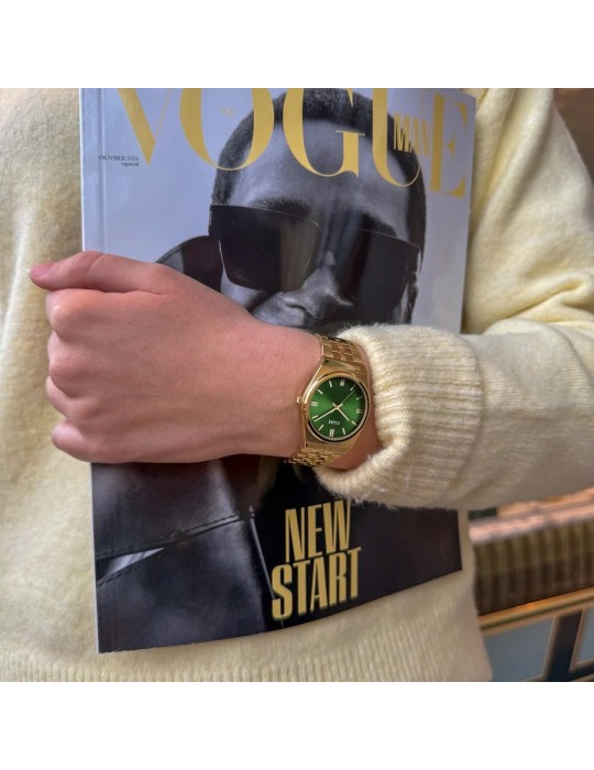 CLUSE Retro 70's CW35105 – Montre femme dorée, vert forêt, 33 mm