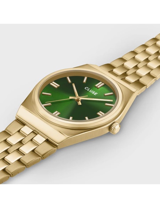 CLUSE Retro 70's CW35105 – Montre femme dorée, vert forêt, 33 mm